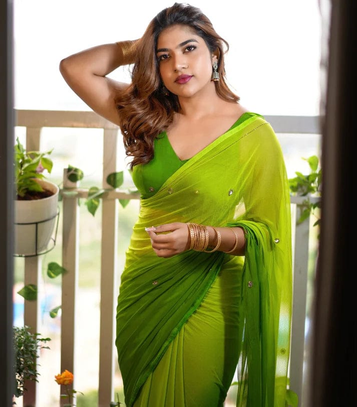 Women’s Lime Green Georgette Saree