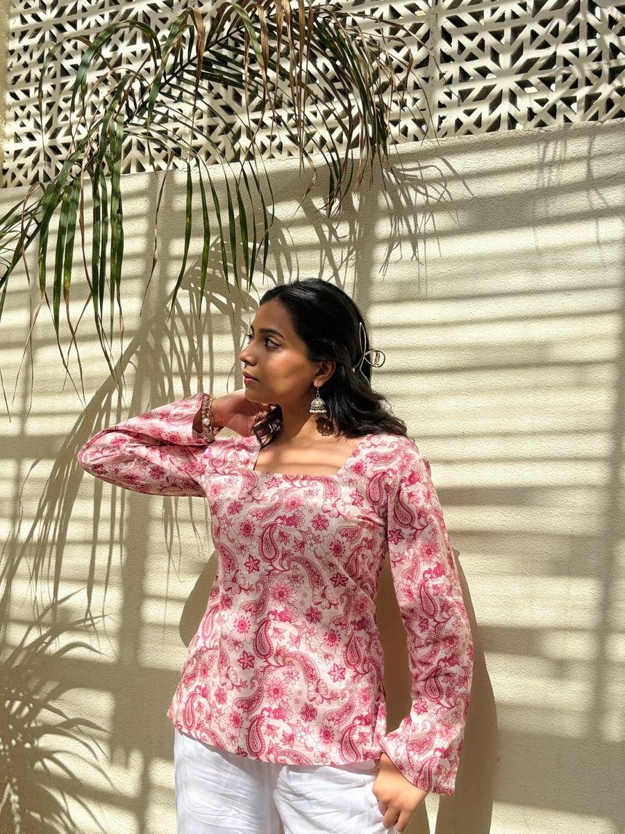 Pink Floral Printed Peplum Style