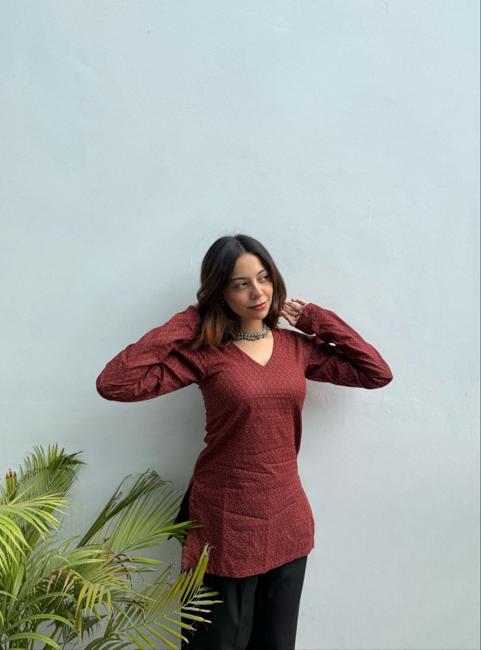 Maroon Printed Women’s Long Kurti