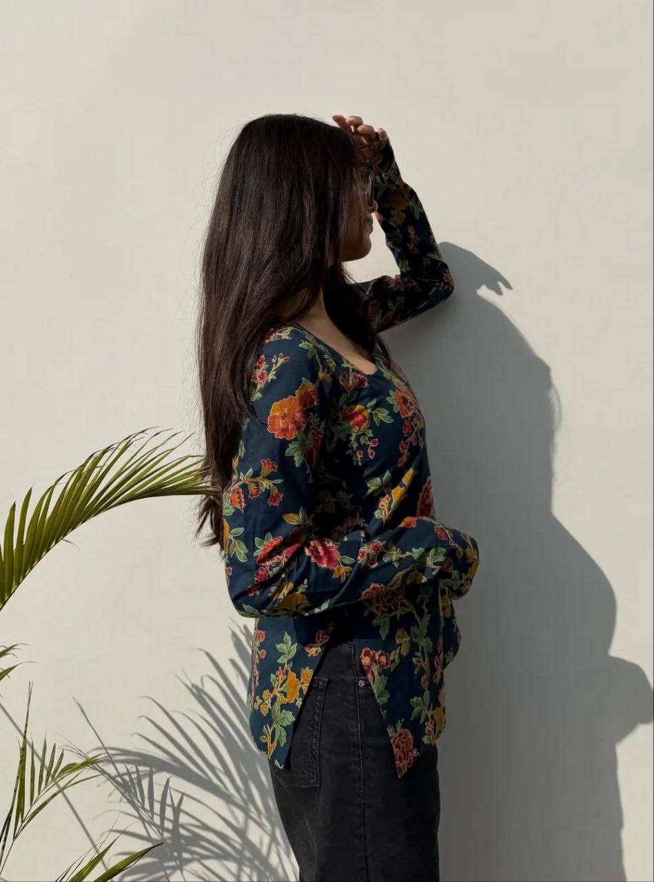 Navy Blue Floral Printed Women’s Kurti