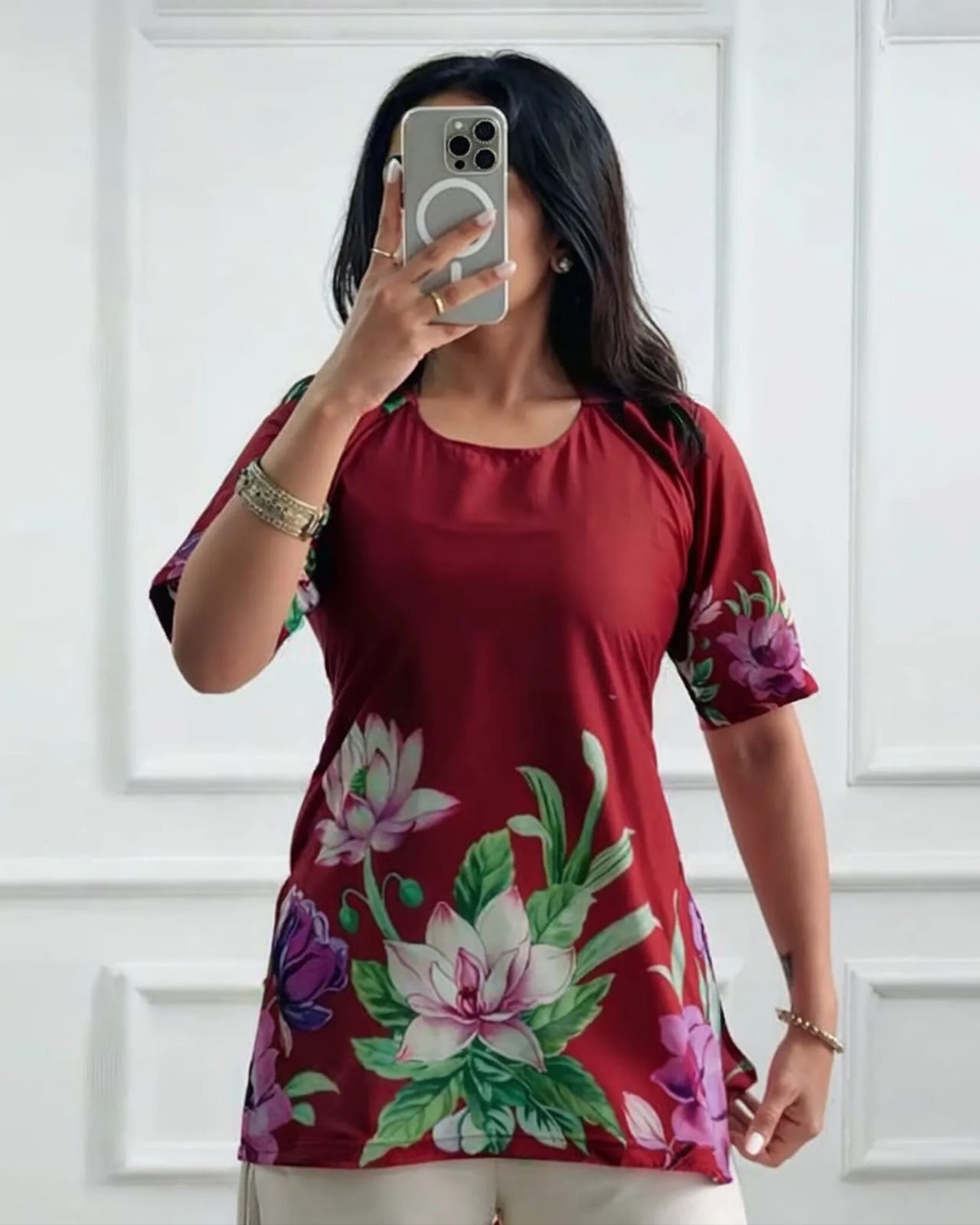 Elegant Maroon Floral Printed