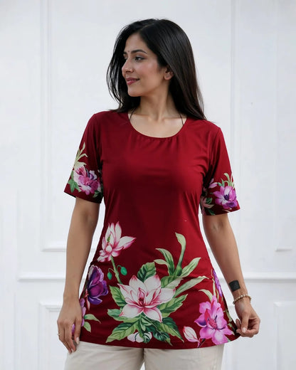Maroon Floral Printed Women’s Top