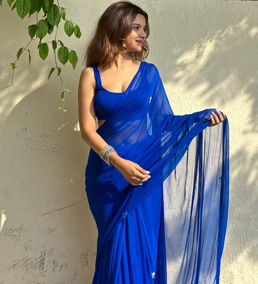 Women’s Royal Blue Georgette Saree
