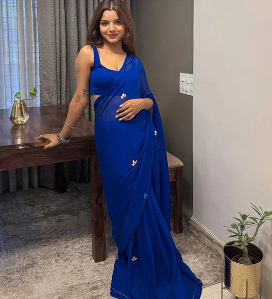 Women’s Royal Blue Georgette Saree