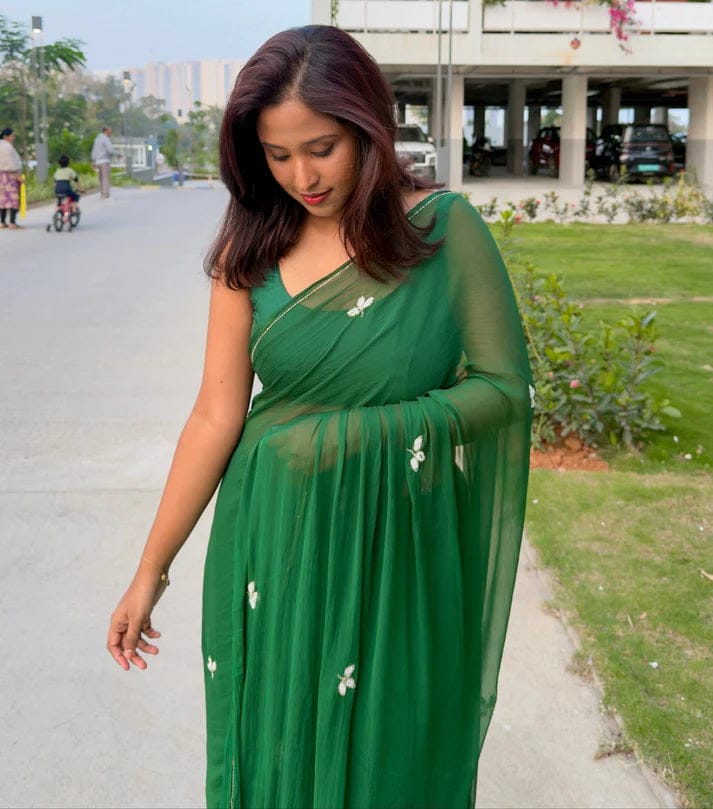 Women’s Dark Green Georgette Saree