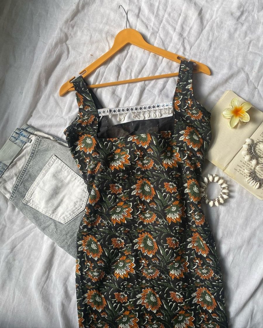 Black Floral Printed Sleeveless