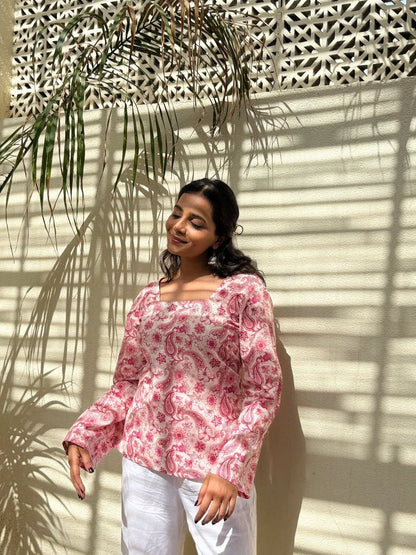 Pink Floral Printed Peplum Style