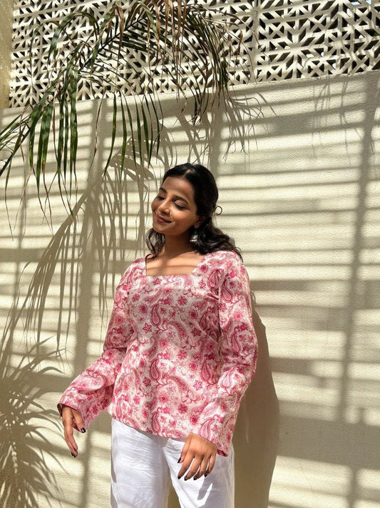 Pink Floral Printed Peplum Style
