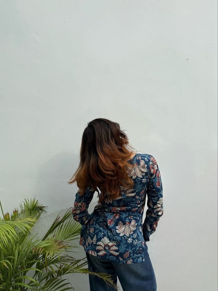 Floral Printed V-Neck Full Sleeve Women’s Top