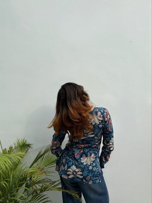 Floral Printed V-Neck Full Sleeve Women’s Top
