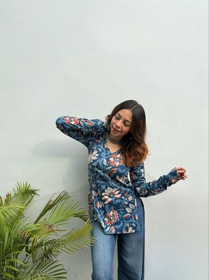 Floral Printed V-Neck Full Sleeve Women’s Top