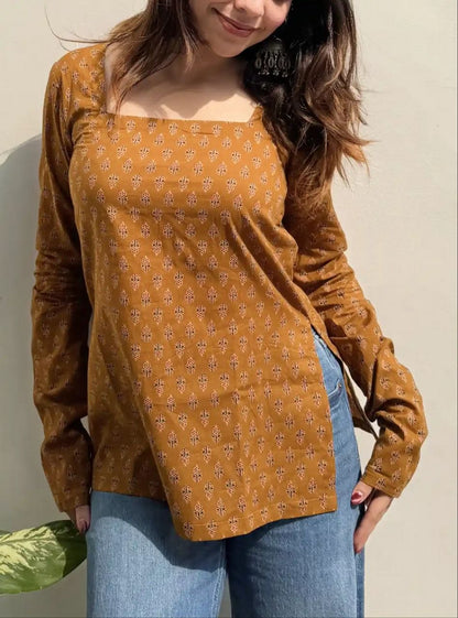 Printed Square Neck Full Sleeve Women’s Top