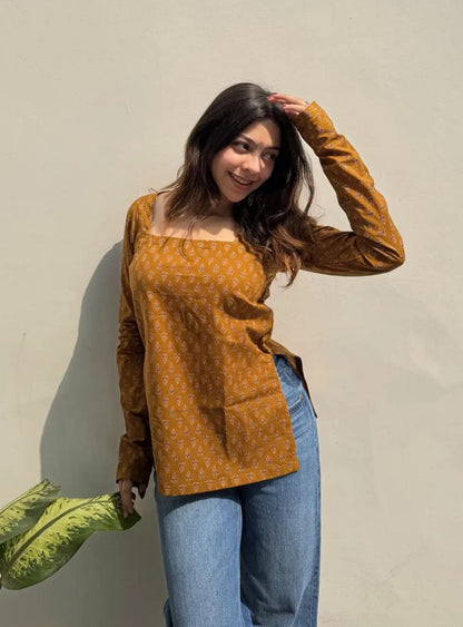 Printed Square Neck Full Sleeve Women’s Top