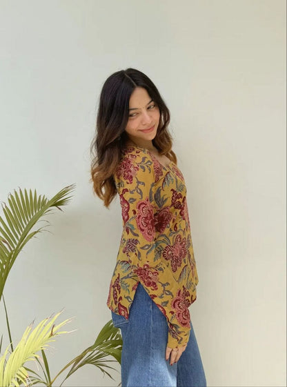 Floral Square Neck Full Sleeve Women’s Top