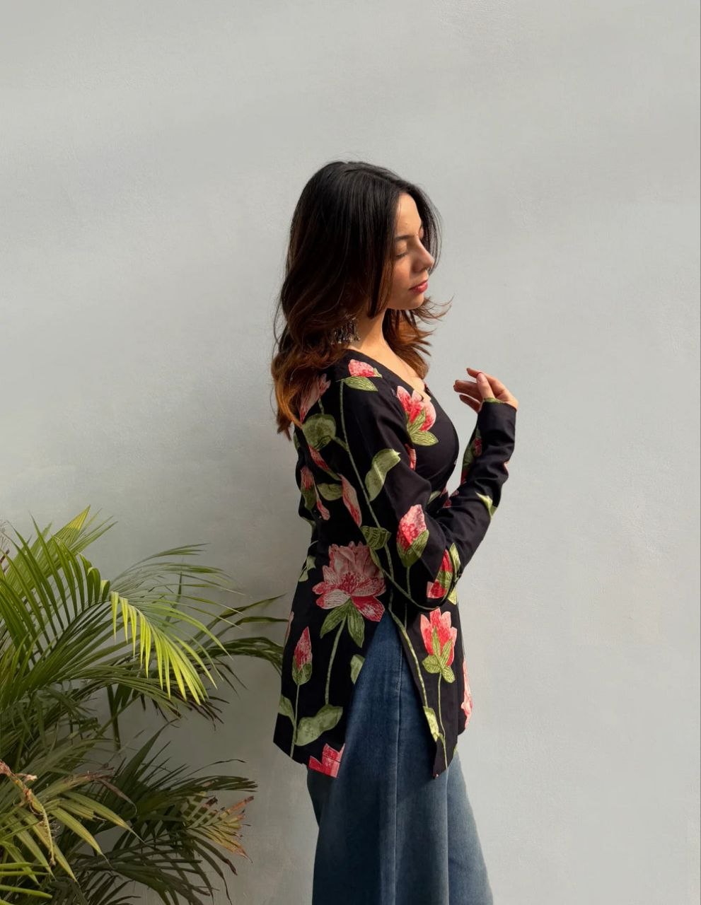 Floral Square Neck Full Sleeve Women’s Top