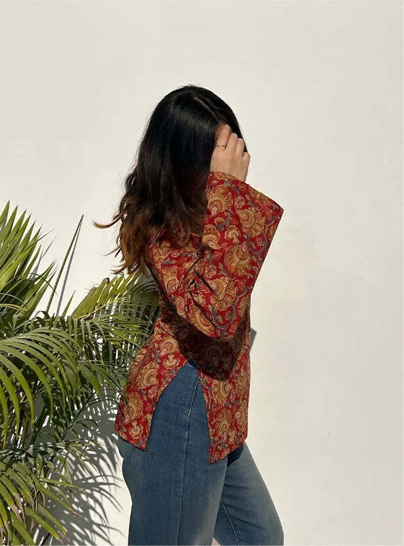 Rust Red Floral Printed Women’s Kurti