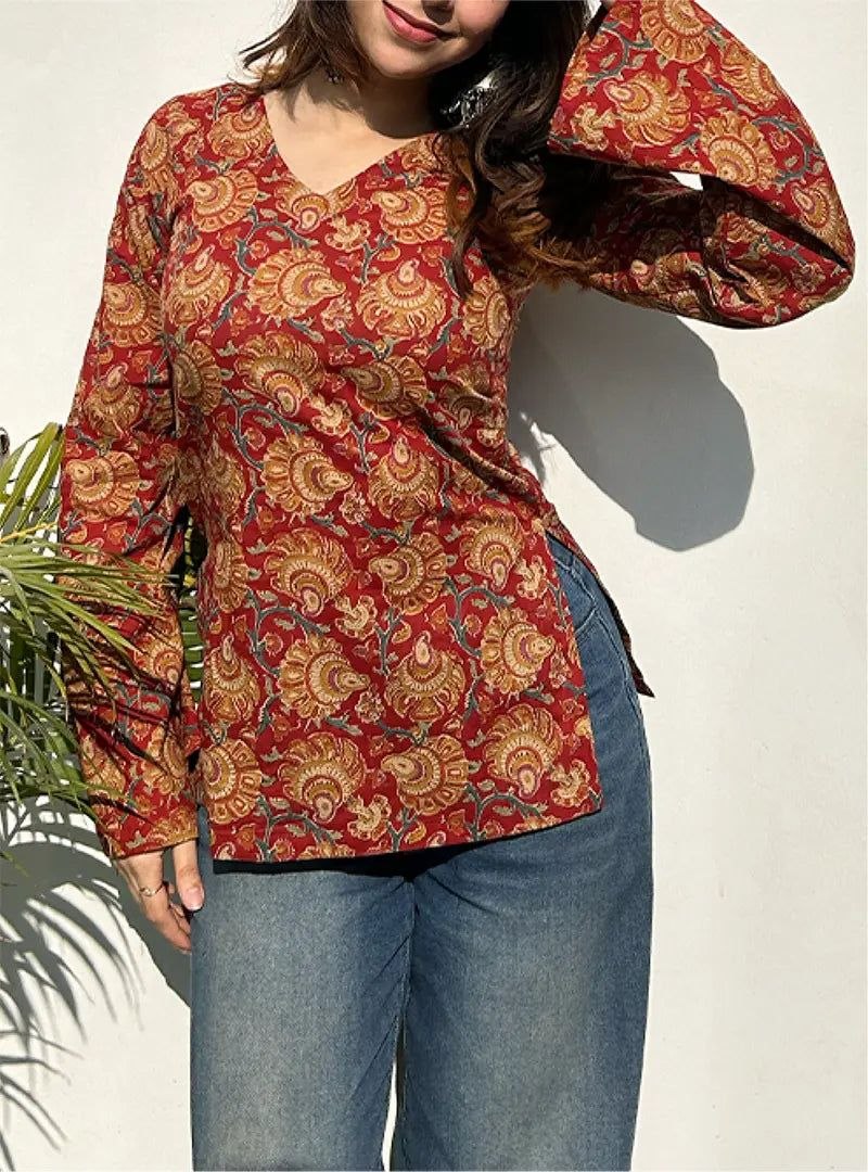 Rust Red Floral Printed Women’s Kurti