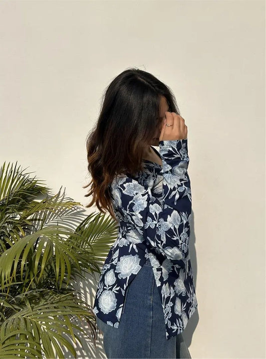 Navy Blue Floral Printed Women’s Kurti