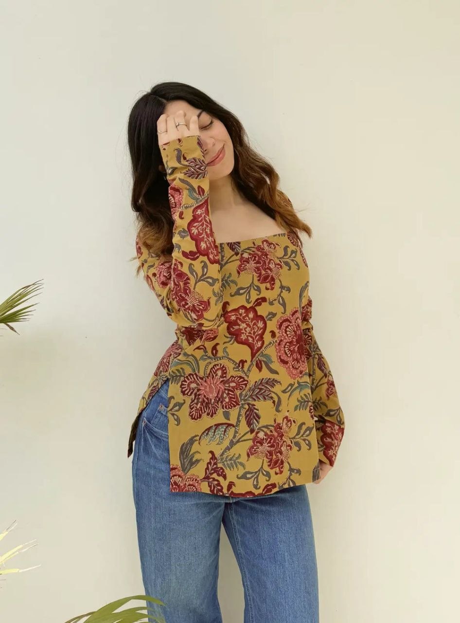 Mustard Floral Printed Women’s Kurt
