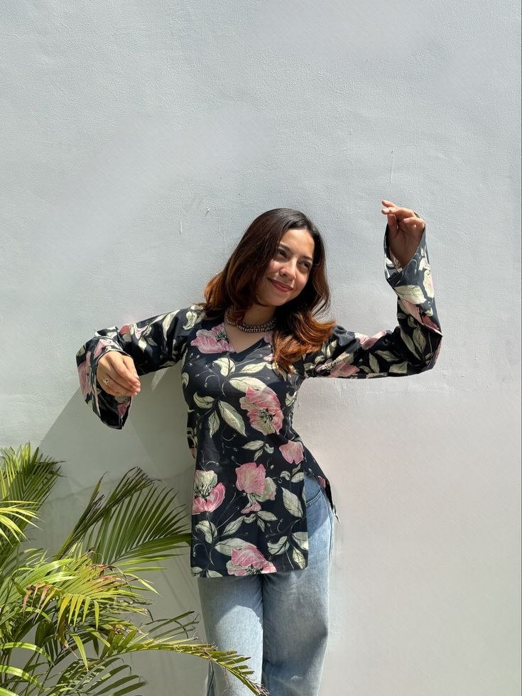 Black Floral Printed Women’s Kurti