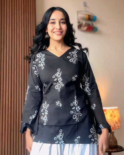 Elegant Black Floral Printed